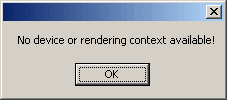 Pop-up dialog indicating that there is no rendering context.